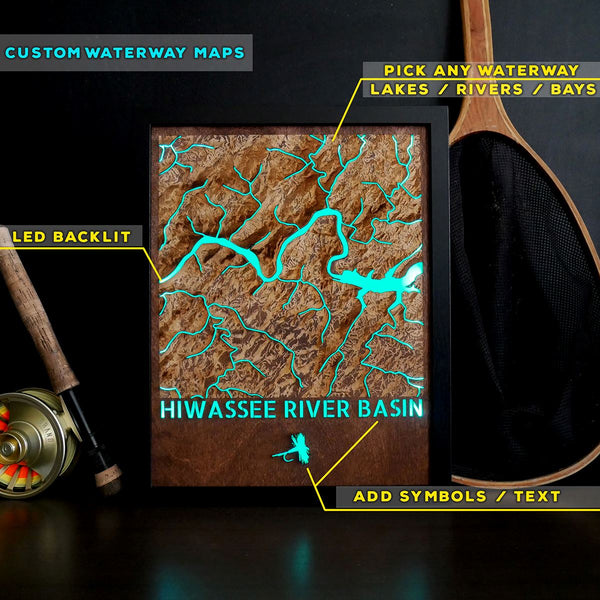 SALE - 100% Customized Wooden Water Map - LED Lit - Read Product Info Below For Details