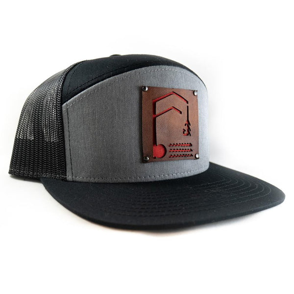 Geometric Foundry - Leather Patch - 7 Panel Trucker Hat - Foundry Fishing
