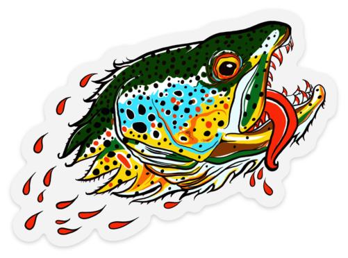 Badgers Water Wolf - Brown Trout - Clear Sticker - Foundry Fishing