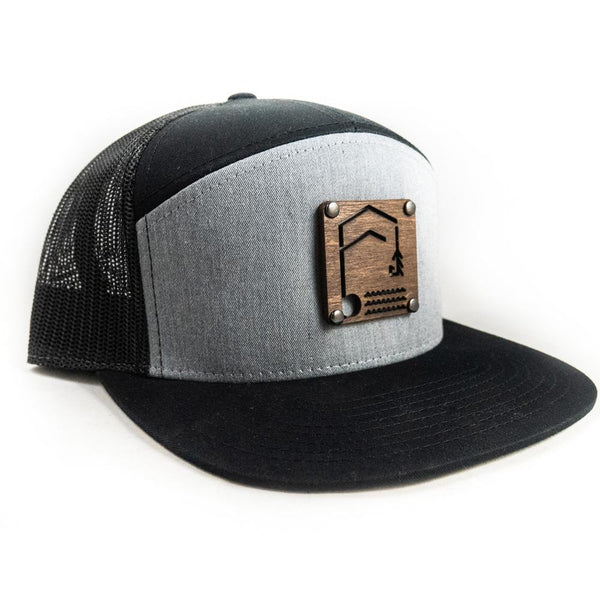Geometric Foundry - Wooden Patch - 7 Panel Trucker Hat