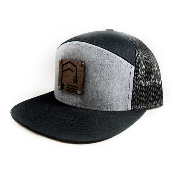 Geometric Foundry - Wooden Patch - 7 Panel Trucker Hat