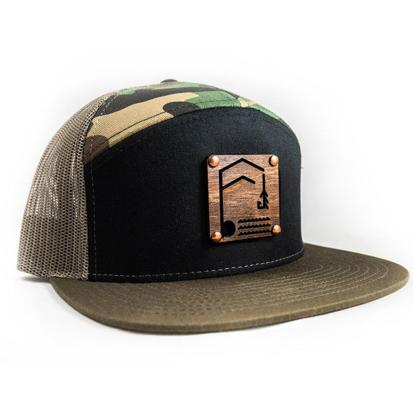 Geometric Foundry - Wooden Patch - 7 Panel Trucker Hat
