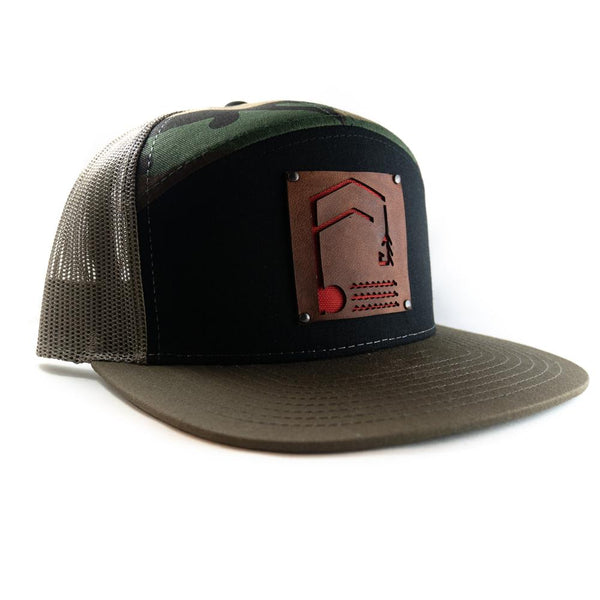 Geometric Foundry - Leather Patch - 7 Panel Trucker Hat - Foundry Fishing