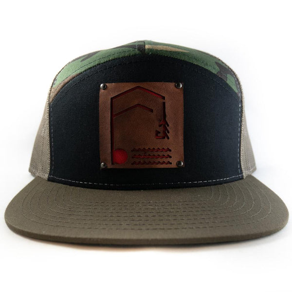 Geometric Foundry - Leather Patch - 7 Panel Trucker Hat - Foundry Fishing