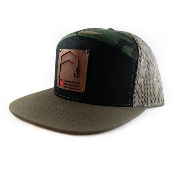 Geometric Foundry - Leather Patch - 7 Panel Trucker Hat - Foundry Fishing