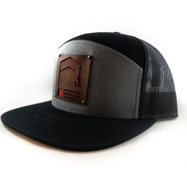 Geometric Foundry - Leather Patch - 7 Panel Trucker Hat - Foundry Fishing 